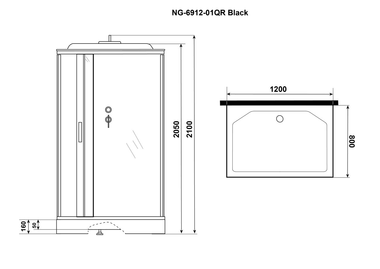 Душевая кабина Niagara Premium NG-6912-01QR BLACK (120х80х210) низкий поддон(16 см),черный,стекло тонированное,4 места 