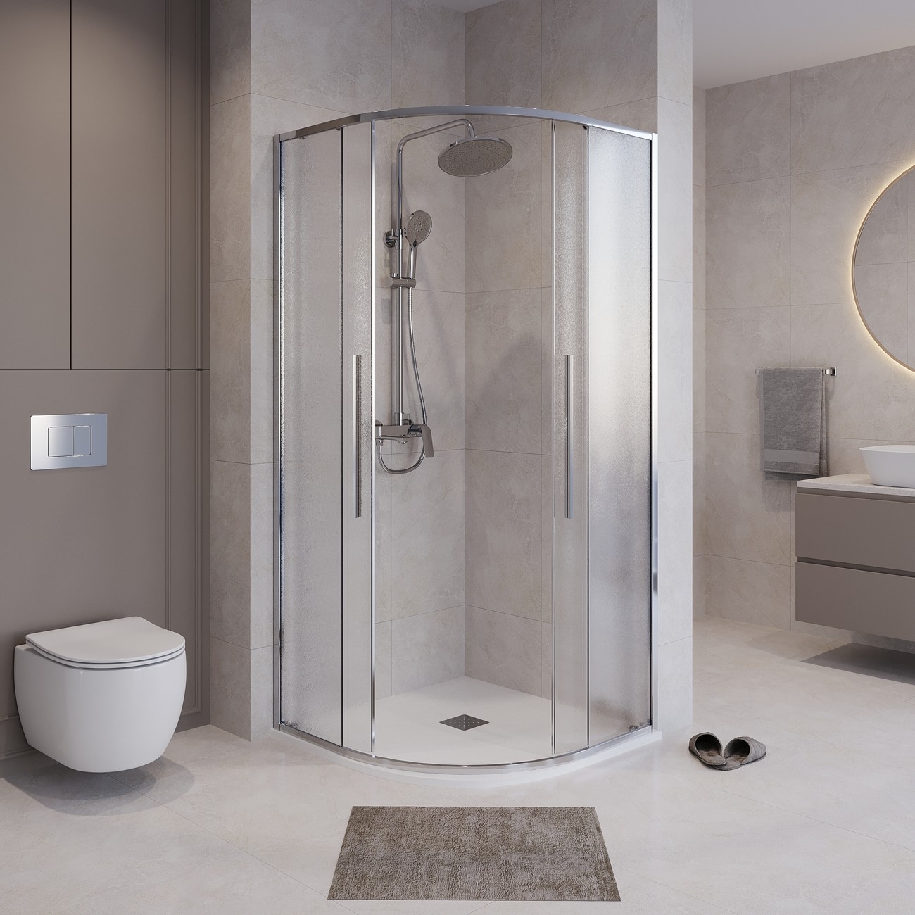 Душевое ограждение Niagara Nova NG-3627-34 (100х100х195) четверть круга, хром,двери раздвижные,стекло шиншилла,1 место 