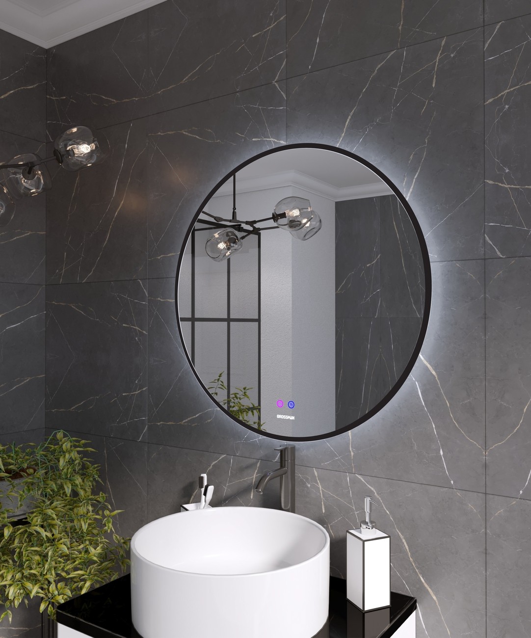 Зеркало COSMO-норма BLACK (700*700*45) LED с сенсорным выключателем и подогревом 