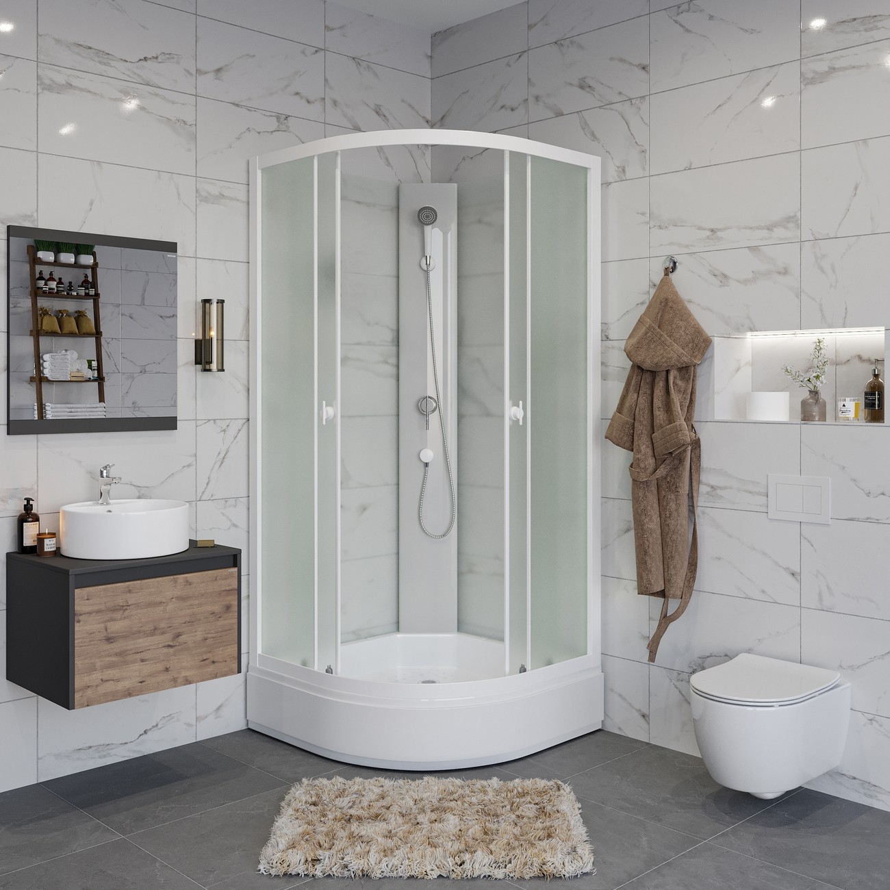 Душевая кабина Niagara Promo P80/26/MT/BK, 80 x 80 см, стекло матовое, профиль белый 