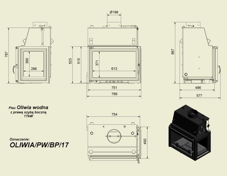Каминная топка OLIWIA/PW/BP/17/W (KRATKI) 