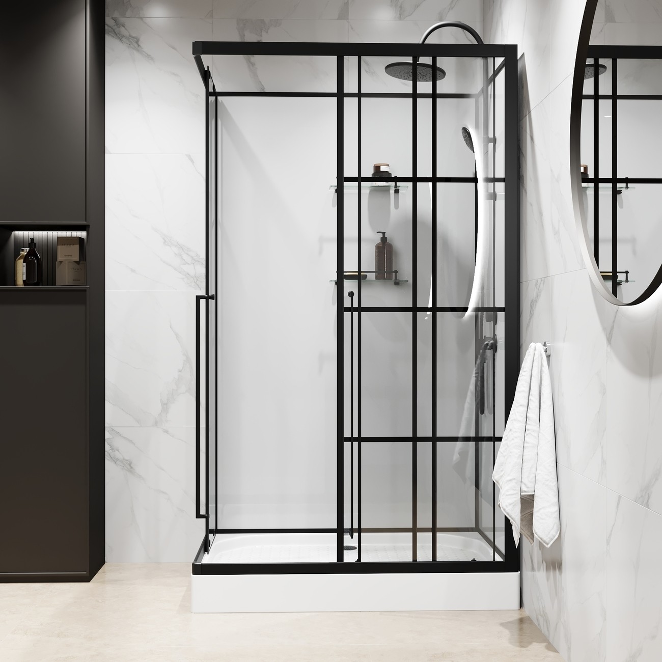 Душевая кабина Niagara Standart ST120/80/15QL/KL/BKT/ST120/80/15QR/KL/BKT, 120 x 80 см, стекло прозрачное с рисунком, профиль черный матовый, левая/правая 