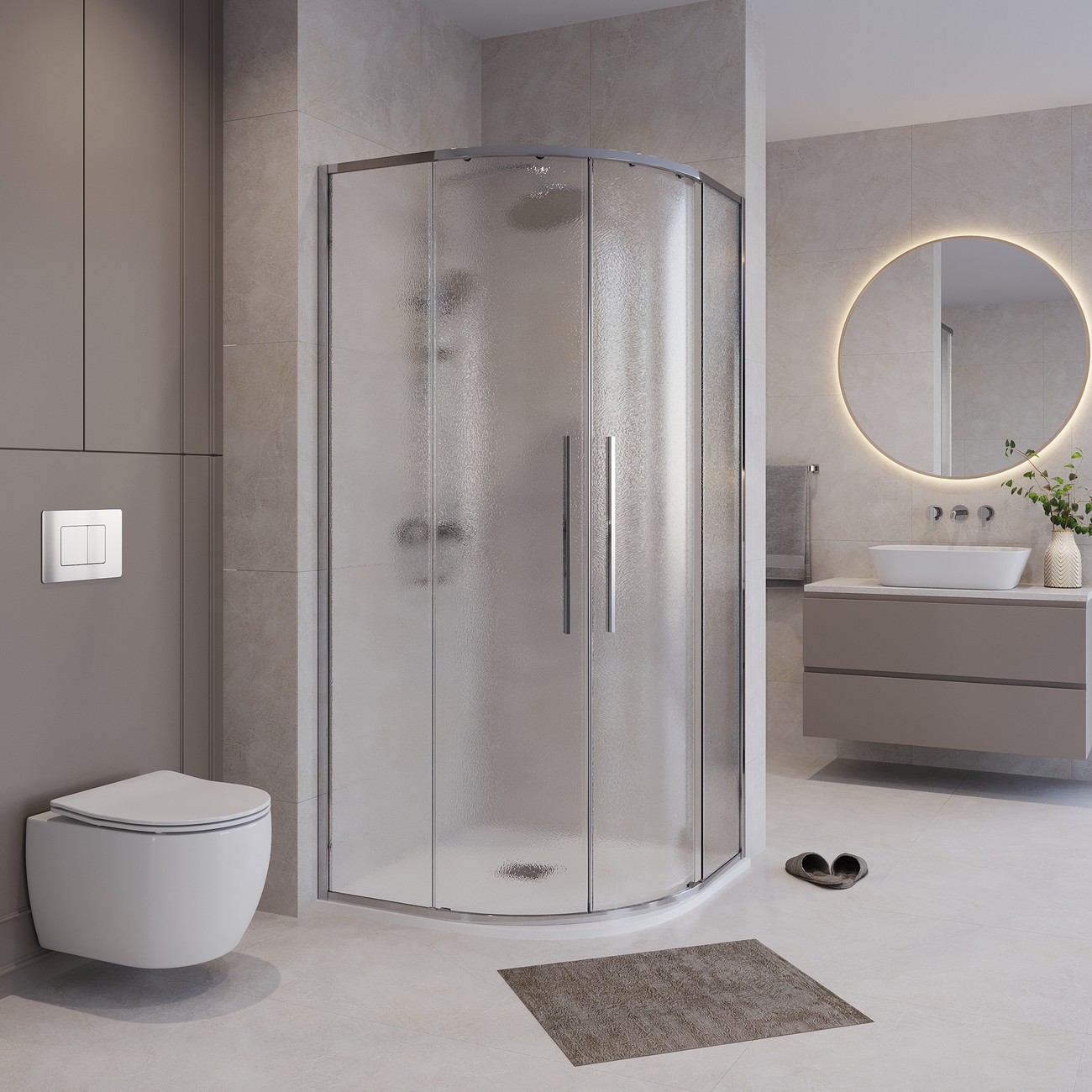 Душевое ограждение Niagara Nova NG-3627-34 (100х100х195) четверть круга, хром,двери раздвижные,стекло шиншилла,1 место 