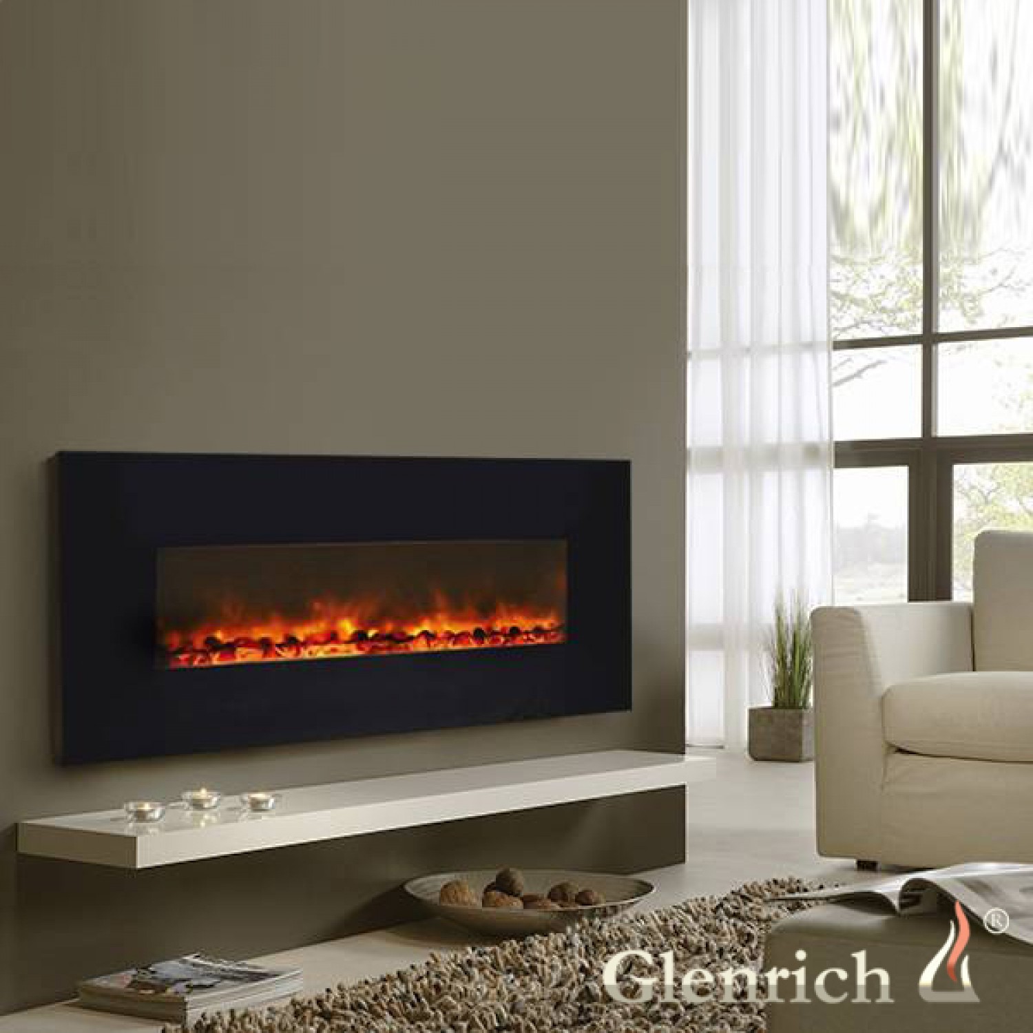Современный электрокамин Glenrich Genius 100 Чёрное стекло 