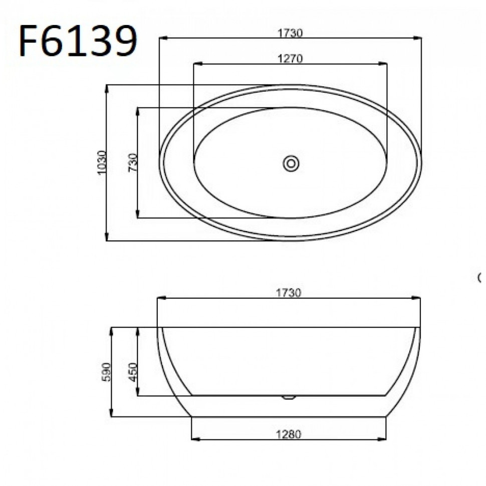 Ванна акриловая Frank F6139, 12529, 170 х 100 см, цвет белый 