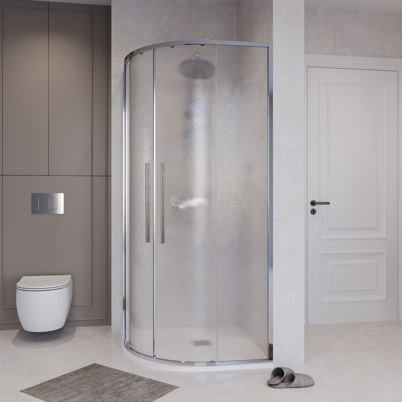 Душевое ограждение Niagara Nova NG-3627-34 (100х100х195) четверть круга, хром,двери раздвижные,стекло шиншилла,1 место 