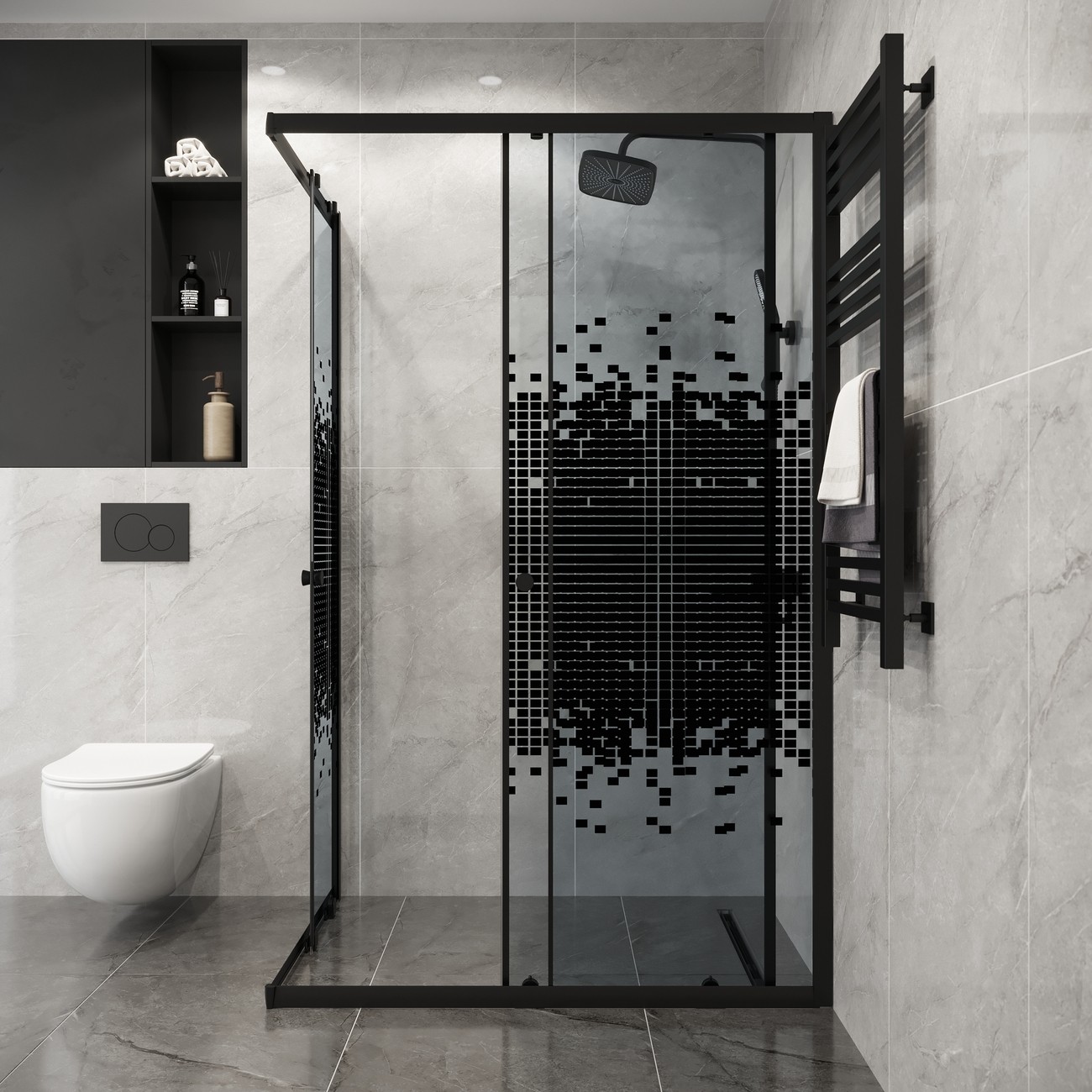 Душевое ограждение Niagara Eco NG-1012-14QBLACK (120х80х190) прямоугольник,раздвижное,черный,стекло мозаика,1 место 