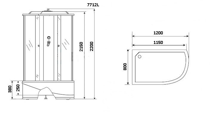 Душевая кабина Niagara 7712G, 120 x 80 см с гидромассажем, стенки золото 