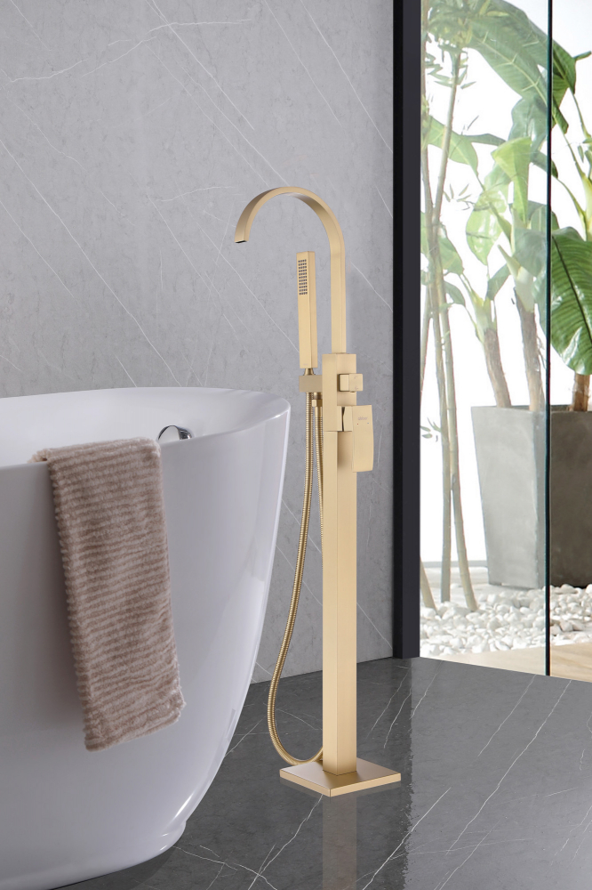 Смеситель Abber Wasserfall AF8615G напольный, золото матовое 