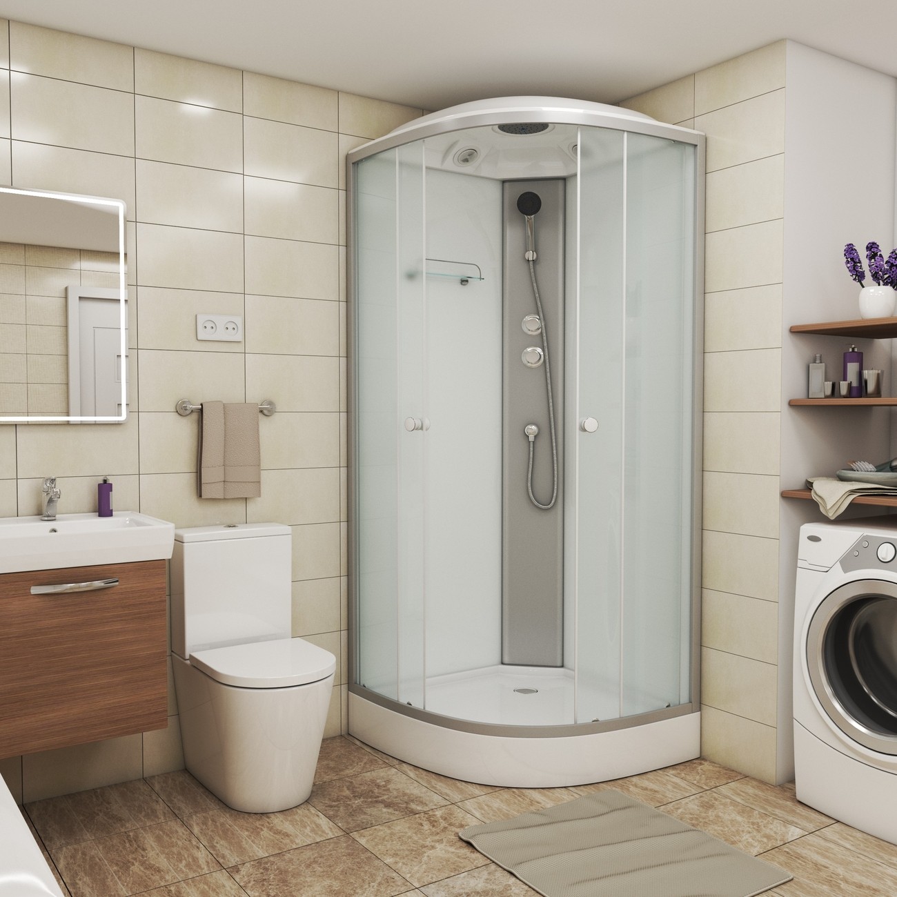 Душевая кабина Niagara Eco E90/13/MT, 90 х 90 см, с крышей, стекло матовое, профиль хром 