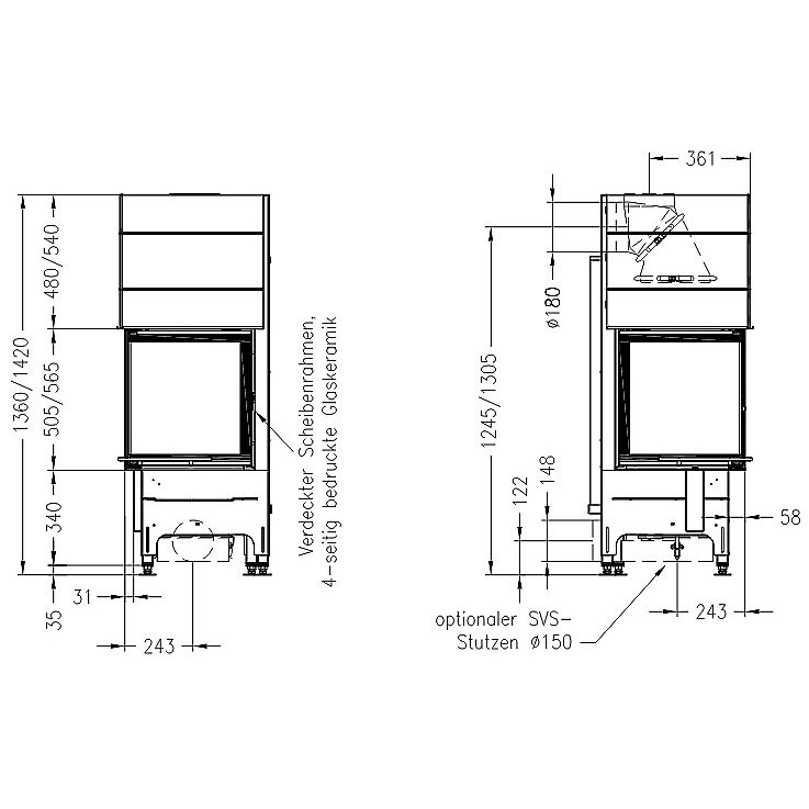 Каминная топка SPARTHERM Mini 2LRh-51 чёрный шамот 