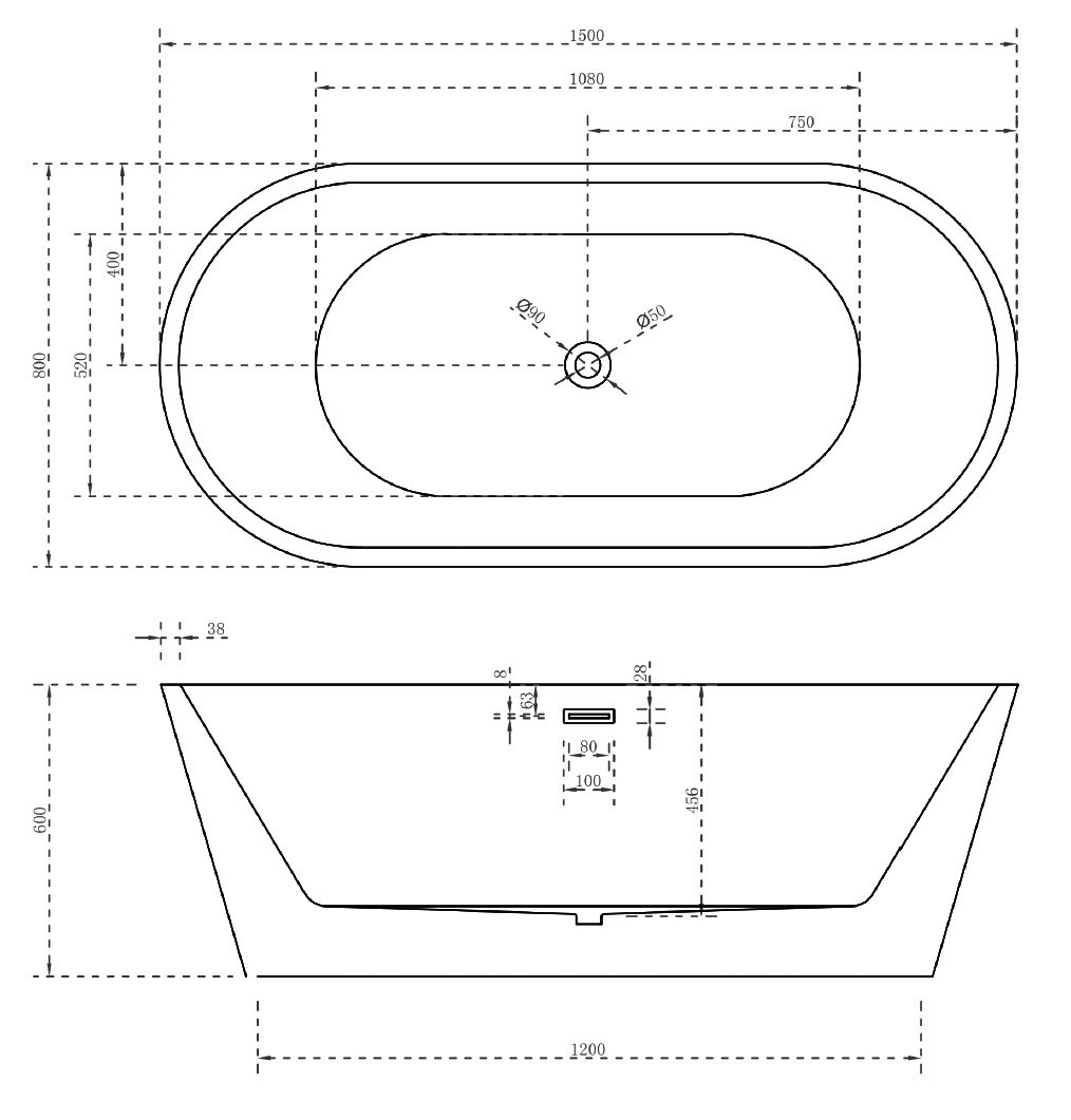 Ванна акриловая Abber AB9203-1.5 150 х 80 x 60 см отдельностоящая, белая 