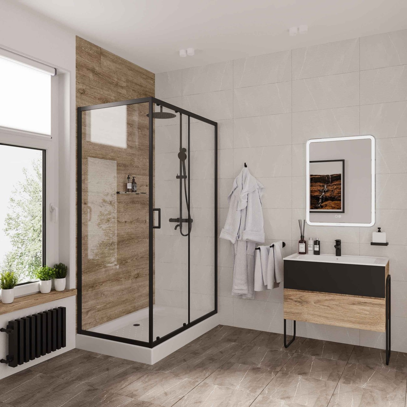 Душевое ограждение Niagara Nova NG-6812-08ВLACK (120х80х195) прямоугольник,черный,дверь раздвижная,стекло прозрачное,1 место 