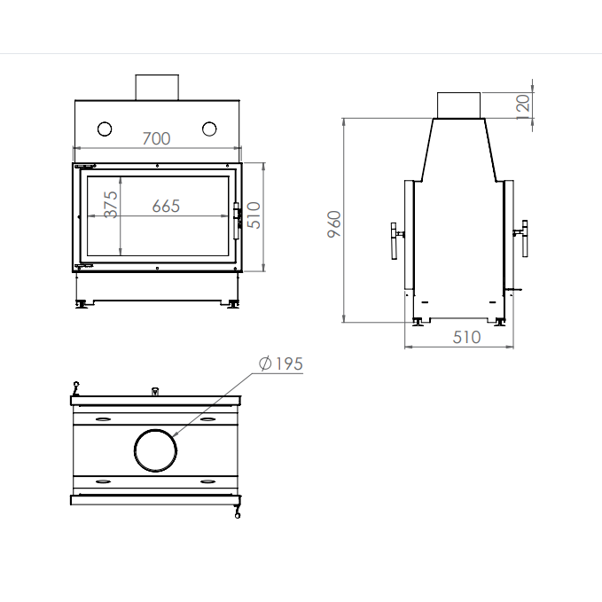 Каминная топка ECHA-TECH ECT Double 70x51/V 13 кВт туннель 