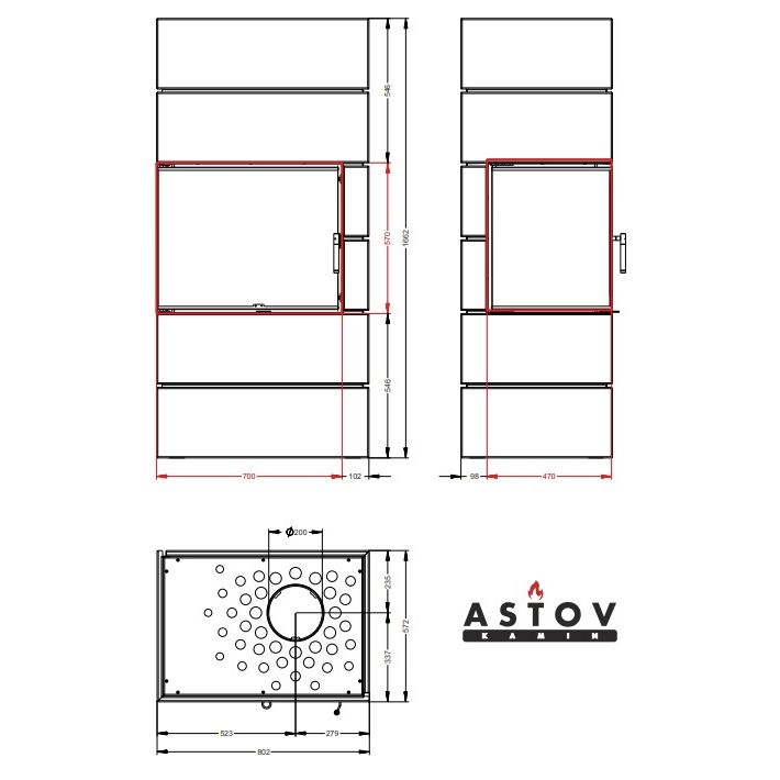 Печь камин Астов ФЕРРО П2С 700 L 