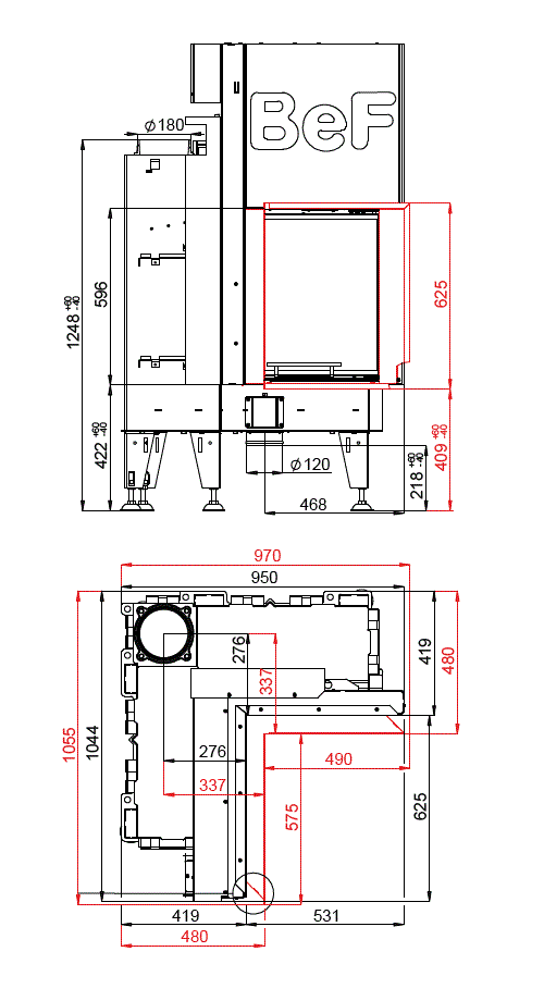 Топка BeF FLAT V4L, внутренний угол, гильотина,рамка черная 