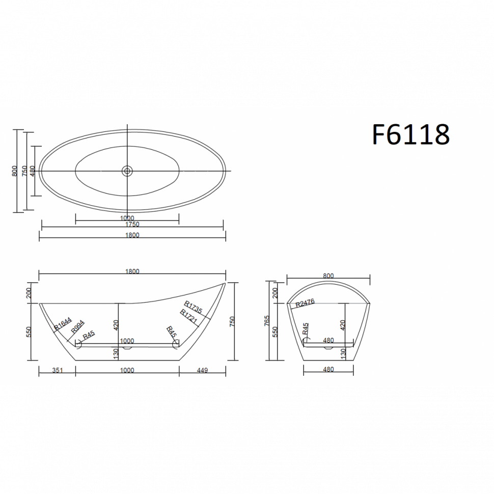 Ванна акриловая Frank F6118, 12523, 170 х 80 см, цвет белый 