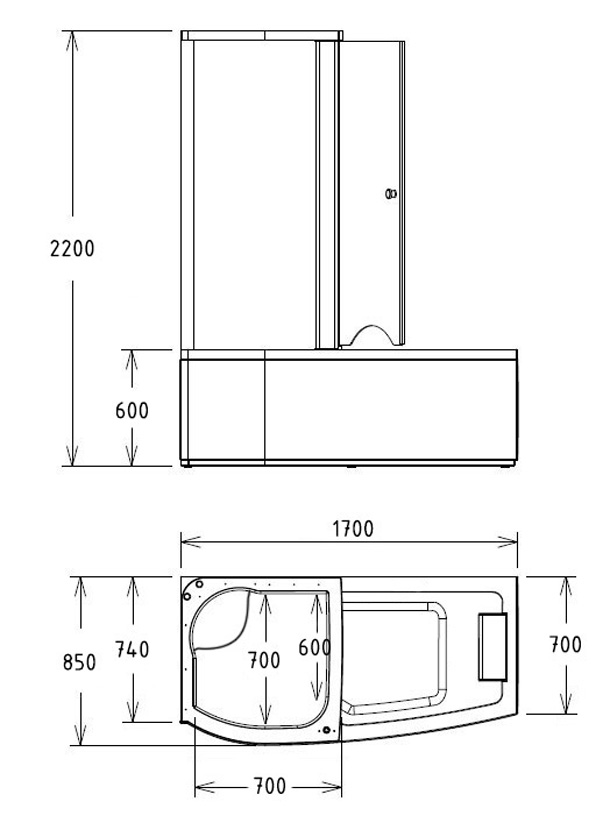 Ванна акриловая Gemy G8040 C L/R, 170 х 85 х 220 см 