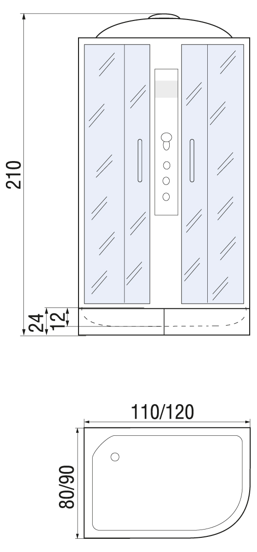 DUNAY 120/80/24  MT L Душевая кабина с поддоном 