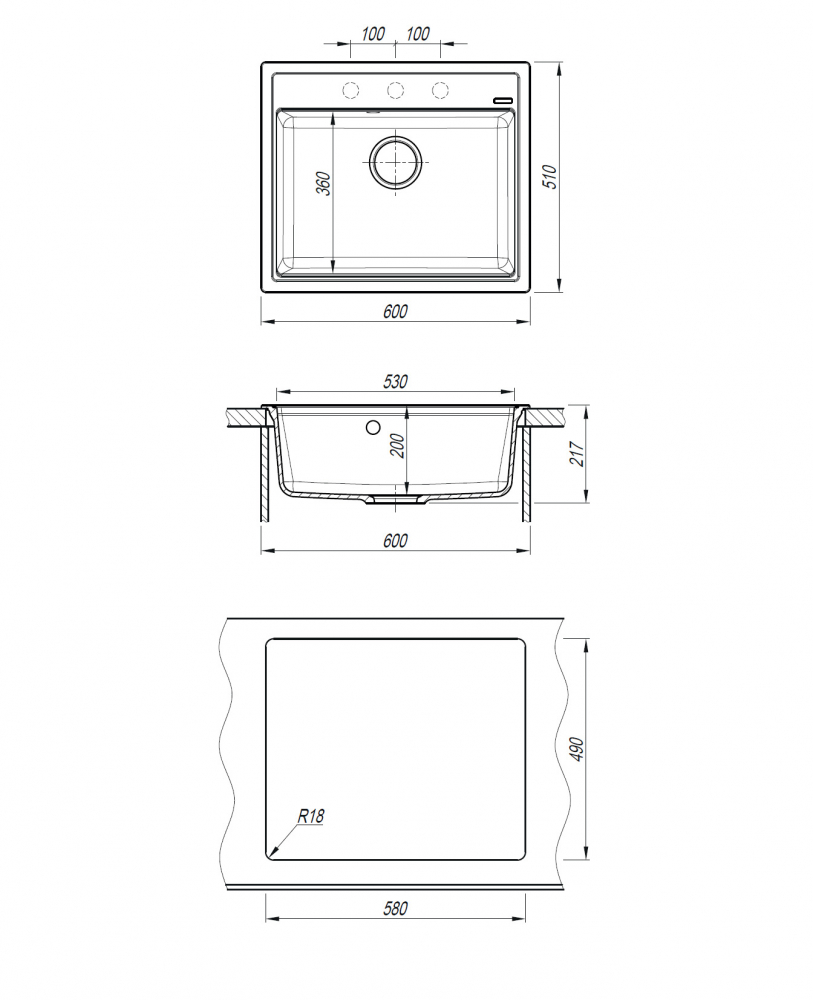 Кухонная мойка Abber Quarz AQ2902W, 60 см, кварцевый композит, белый матовый 