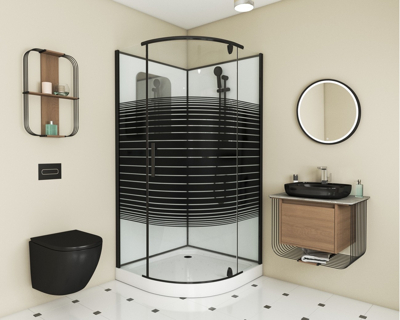 Душевая кабина Grossman 90 x 90 см, четверть круга, черный, GR271 