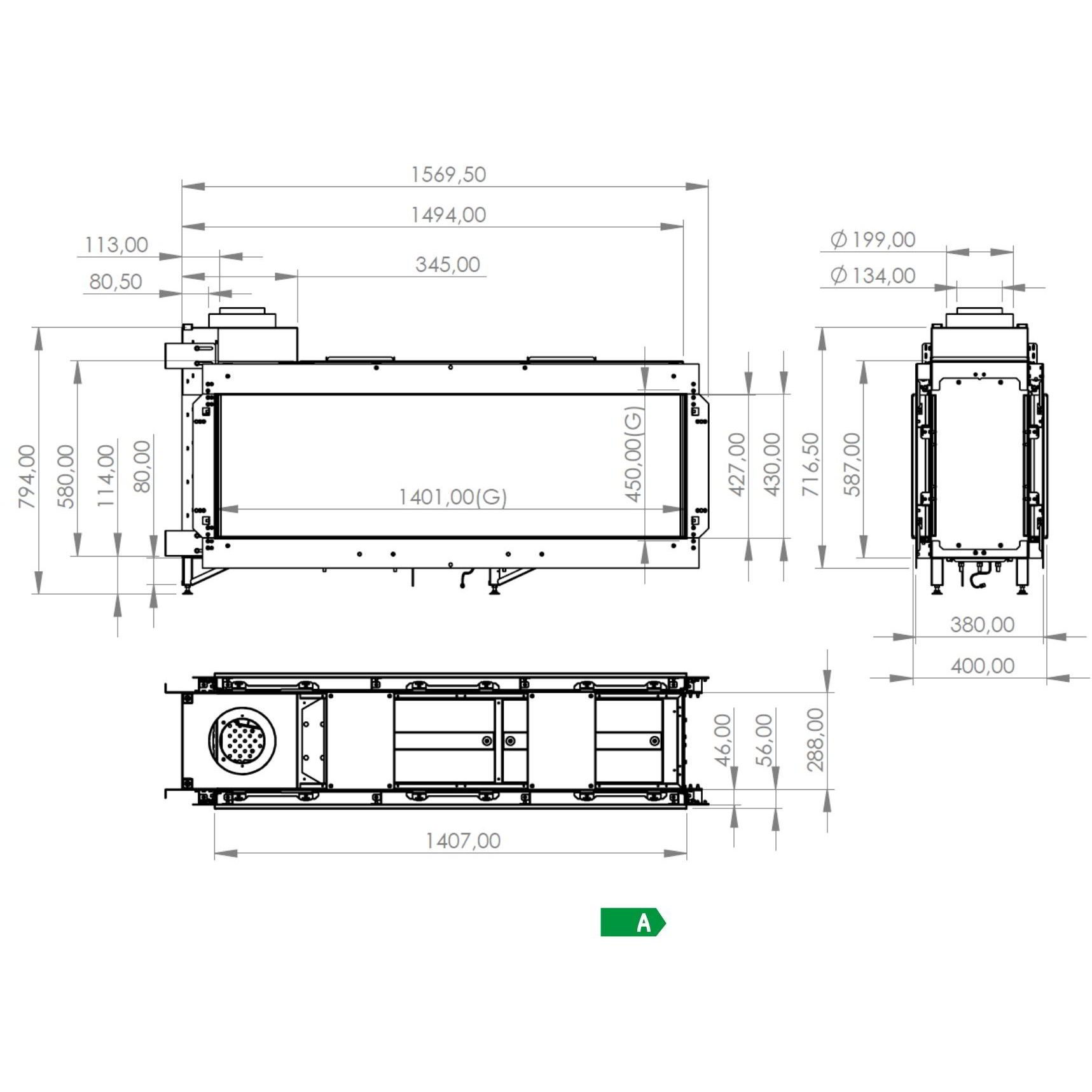 Газовый камин Milafire MF 1410 туннельный 
