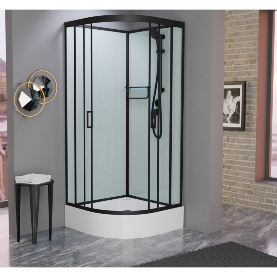 Душевая кабина Frank F400/1 М Black без крыши 100 х 100 см, средний поддон, стекла матовые, профиль черный, 20065 
