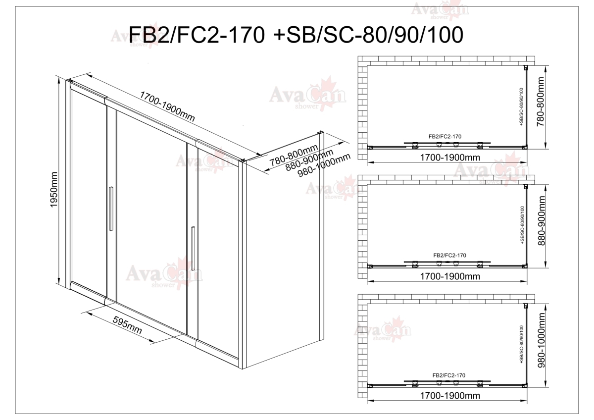 Душевой уголок AvaCan FB2 170-190  + SB90 