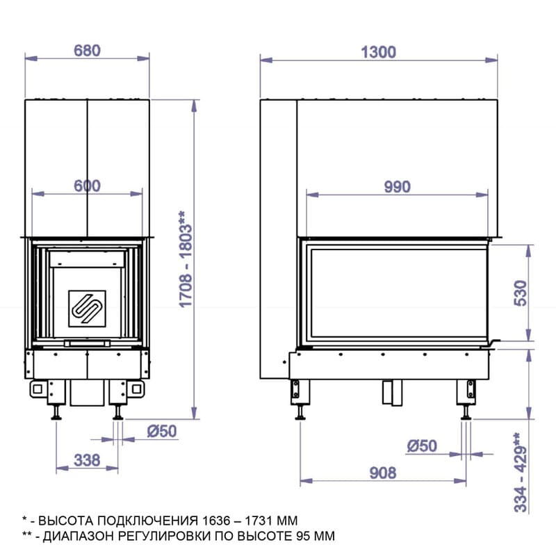Каминная топка STAV 3VLF 1000W 