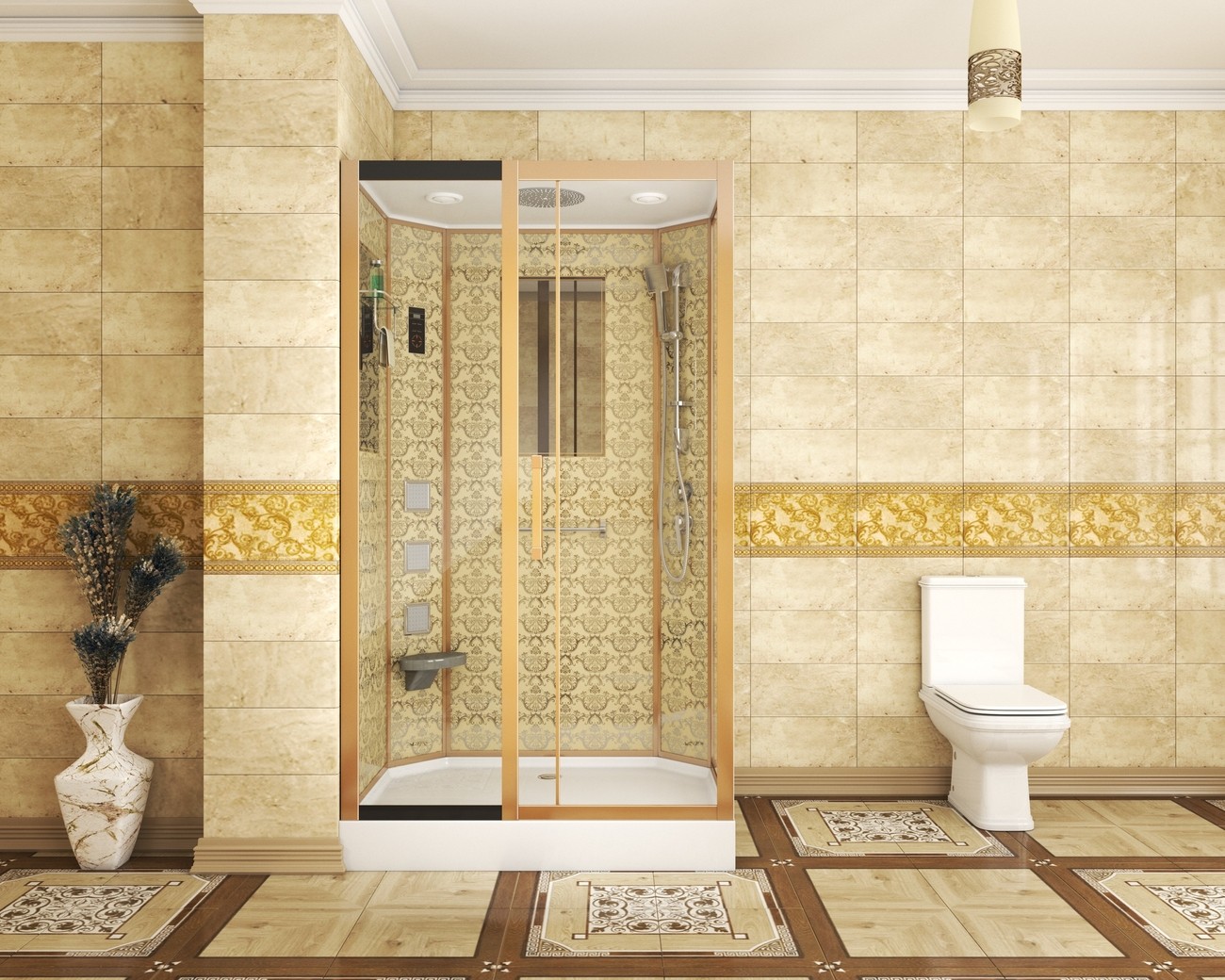 Душевая кабина Niagara 7711GL, 120 x 90 см с гидромассажем, стенки золото, левая 