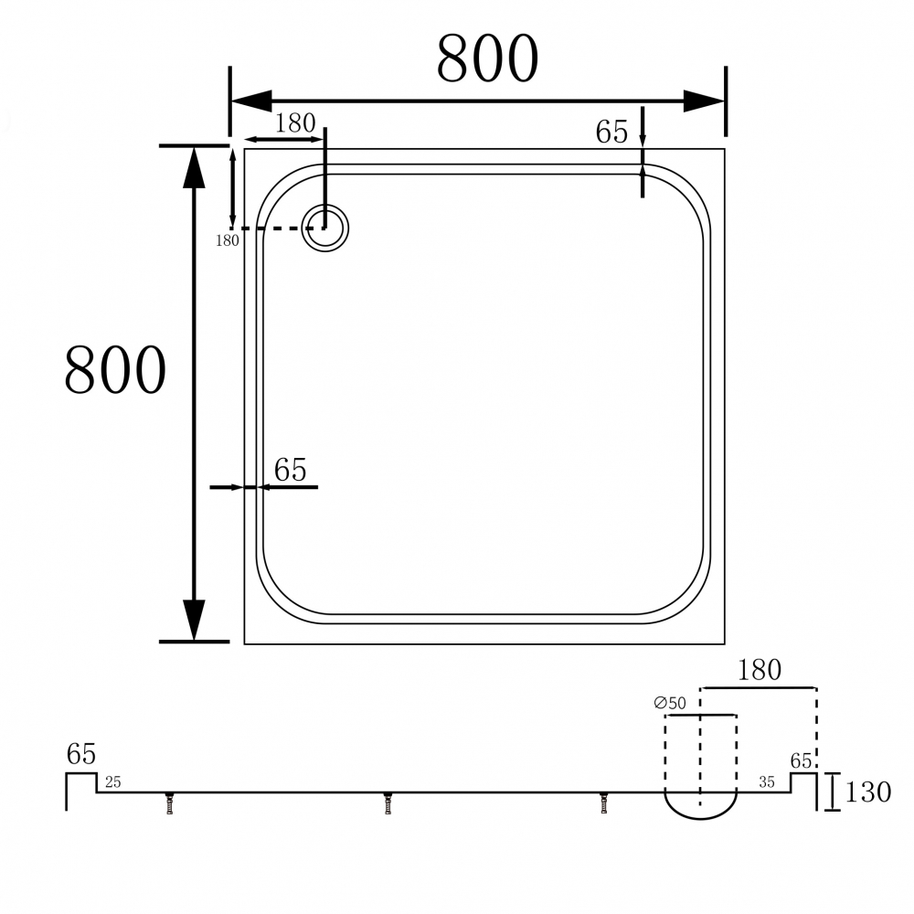 Душевой поддон Abber AD3D080, 80 x 80 см, квадратный, акриловый, белый 