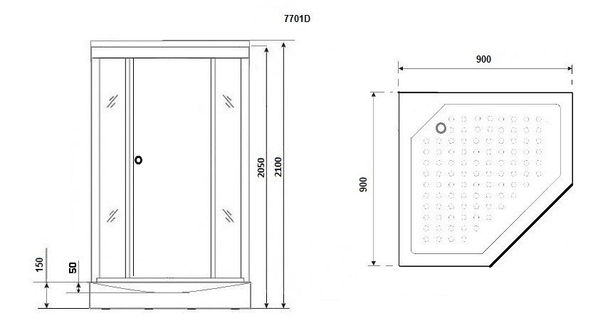 Душевая кабина Niagara Luxe NG-7701DW (90x90х210) низкий поддон(15см),дверь распашная,стенки серебро,3 места 