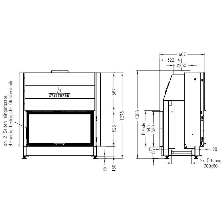 Каминная топка SPARTHERM Varia B-FDh чёрный шамот 