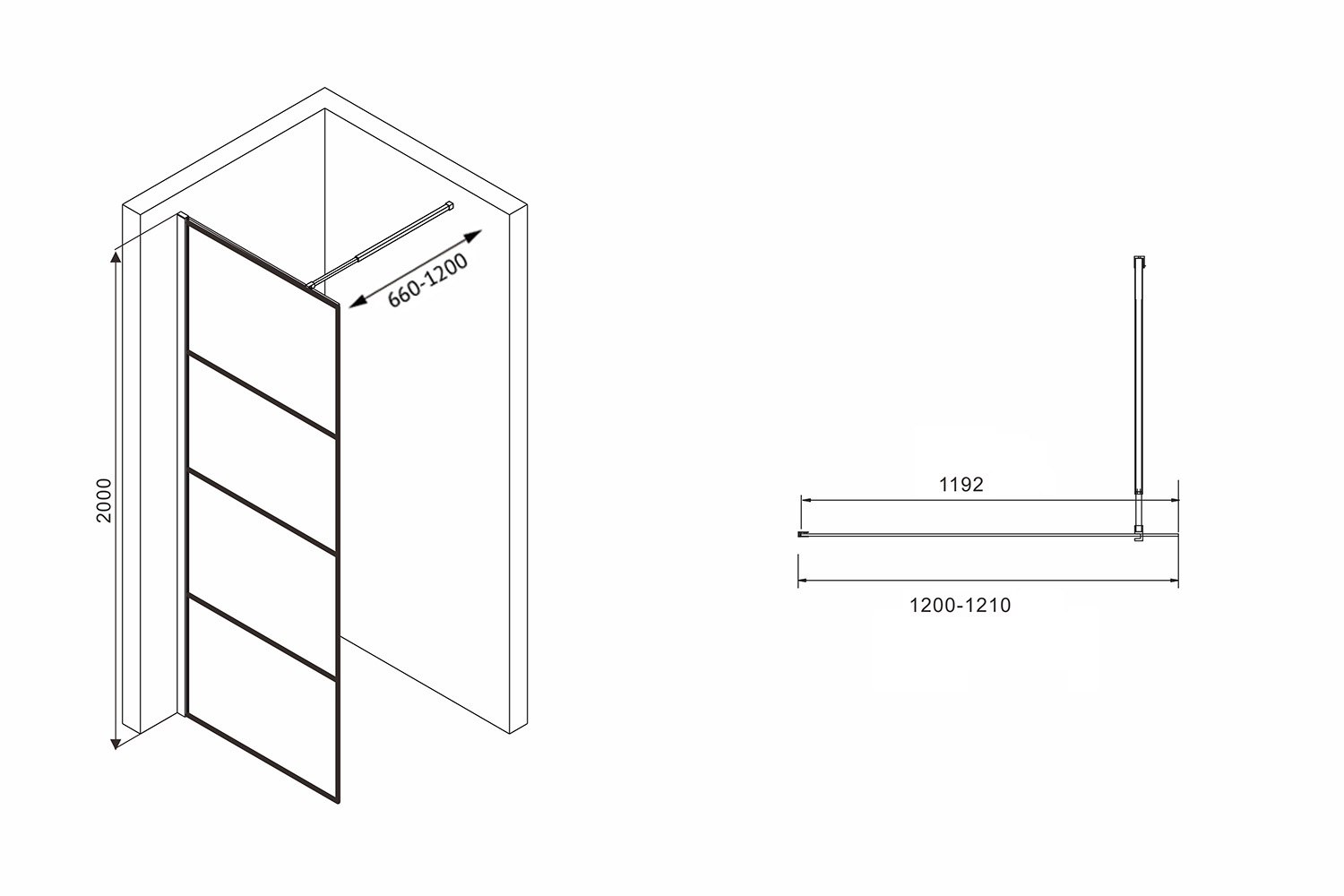 Душевая стенка Abber Immer Offen со свободным входом, 120 см, стекло прозрачное, профиль черный, AG65120B 