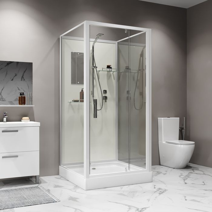 Душевая кабина Niagara Standart ST80/15Q/BK (80х80х200) квадрат,поддон 15см,распашная,проф.белый,без крыши,3 места 