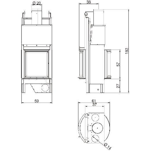 Каминная топка Palazzetti Ecomonoblocco 45 bifacciale 