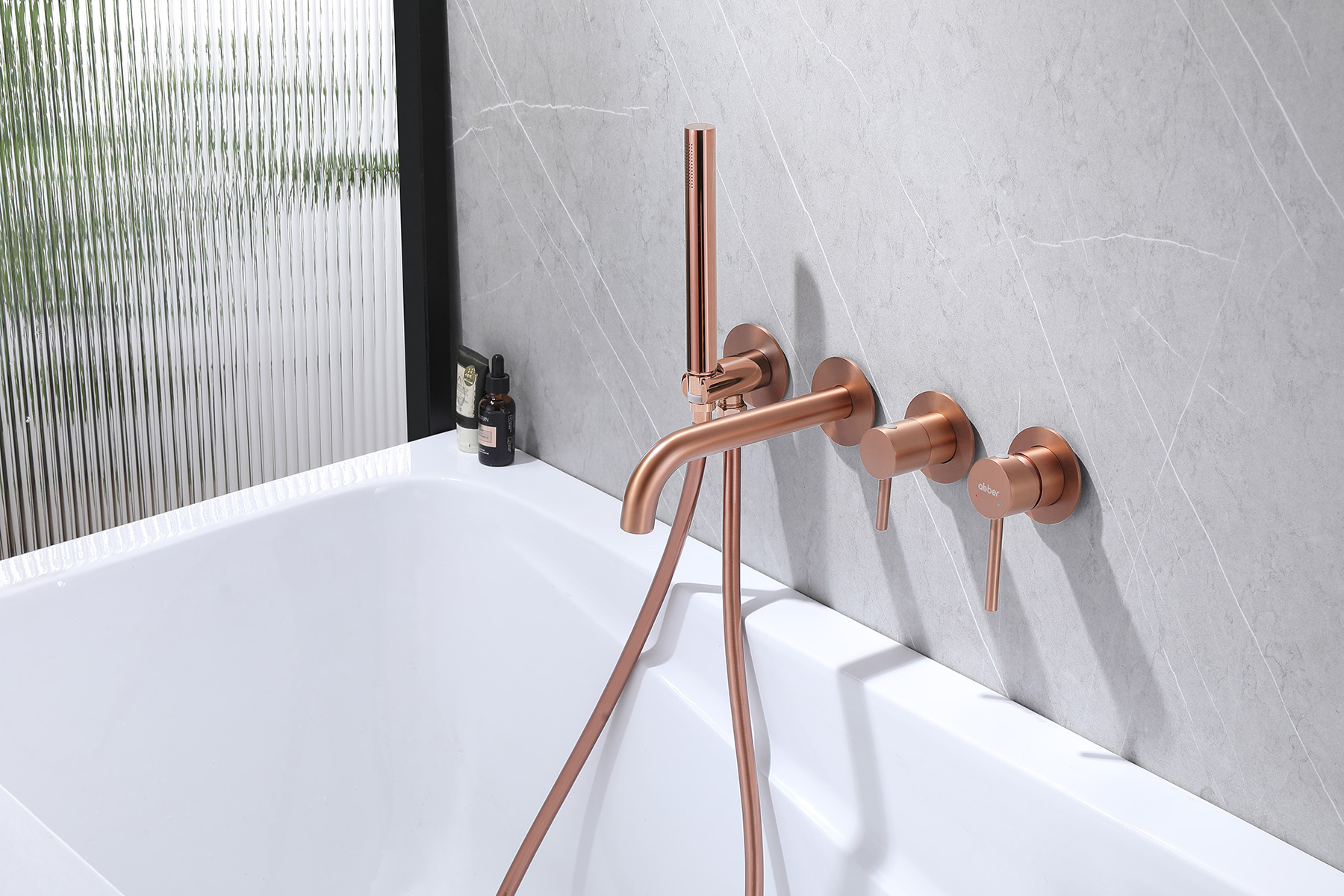 Смеситель Abber Wasser Kreis AF8130MRG для ванны и душа, с душевым гарнитуром, цвет розовое золото матовое 