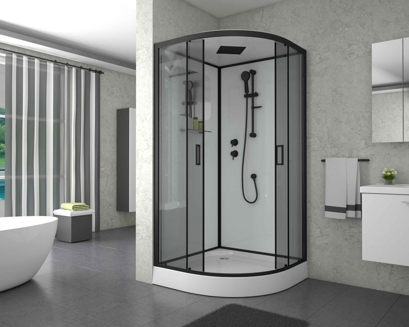 Душевая кабина Niagara Premium NG-6902-01 BLACK (100х100х210) низкий поддон(16 см),черный,стекло тонированное,4 места 