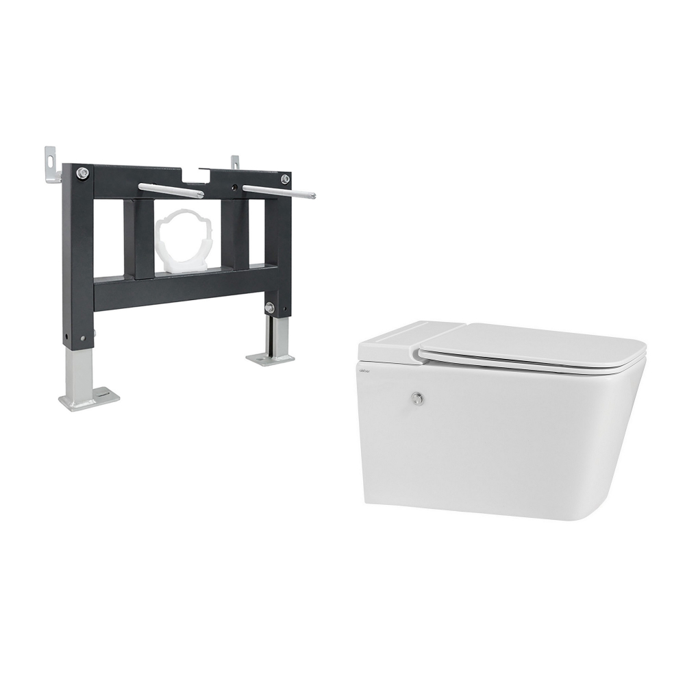 Инсталляция с унитазом Abber Rechteck AC1202P-AC0101P, сиденье микролифт, смыв импульсный, белый, комплект 