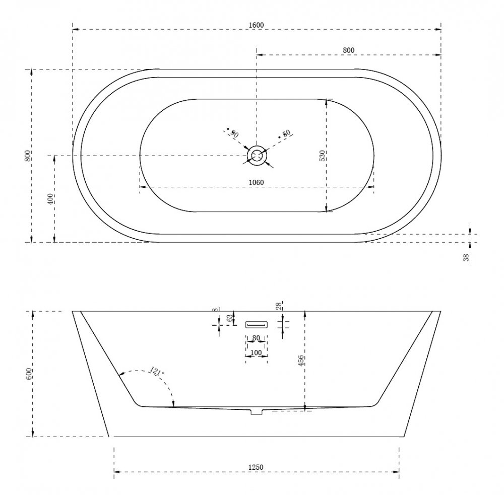 Ванна акриловая Abber AB9203-1.6, 160 х 80 см 