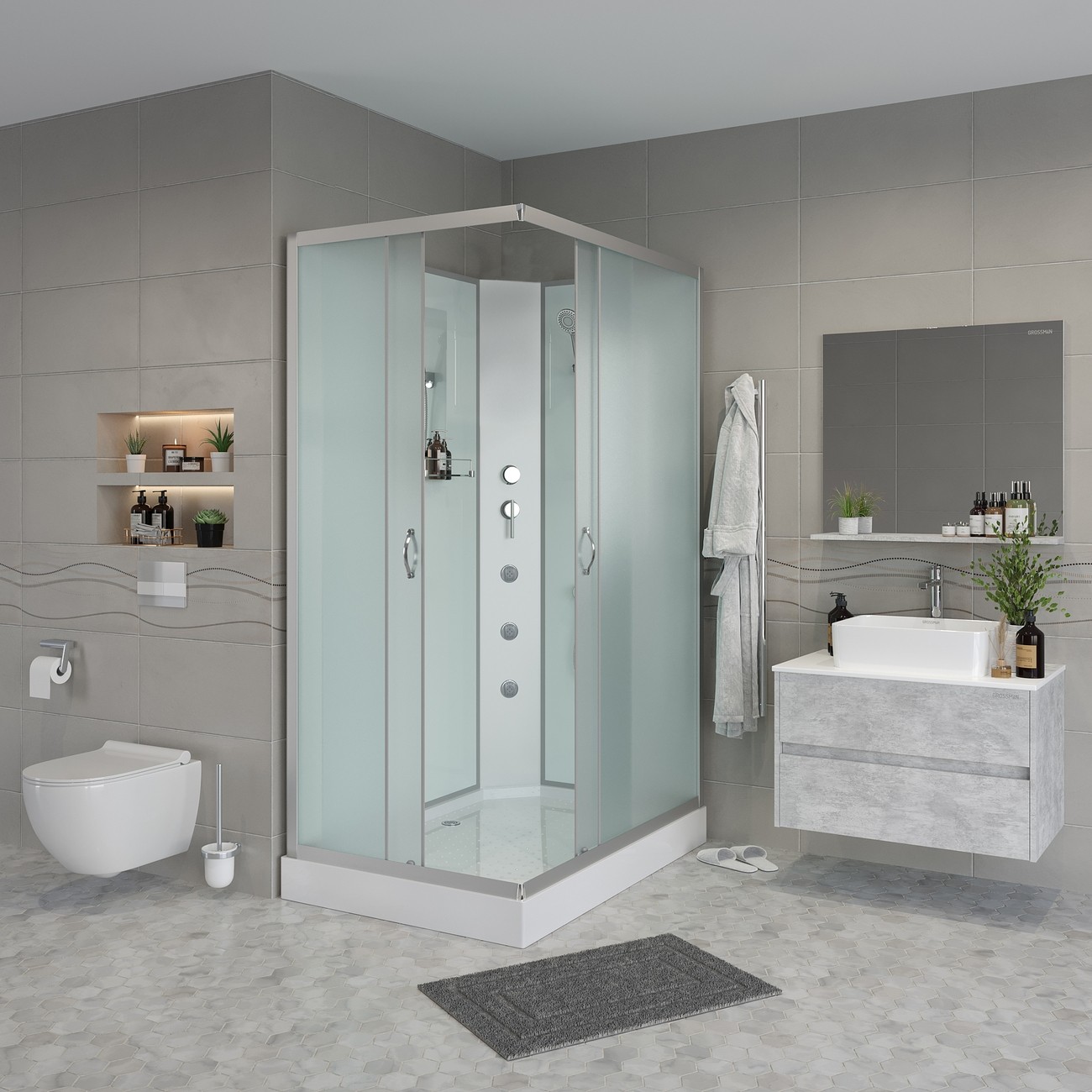 Душевая кабина Niagara Classic NG-43295-14QBKG (120х90х200) низкий поддон(13см),стекло матовое,3 места 