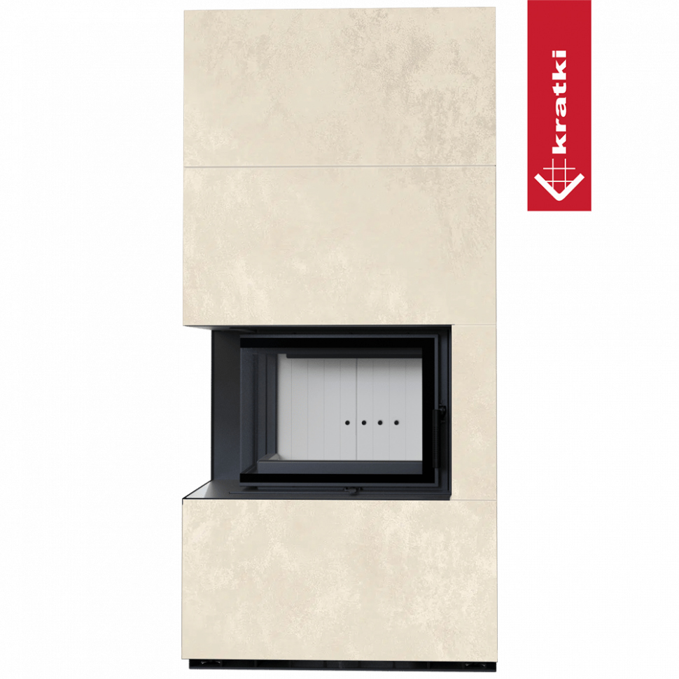 Каминокомплект Kratki PRO FLOKI BOX OXIDE BIANCO, угловое стекло слева 