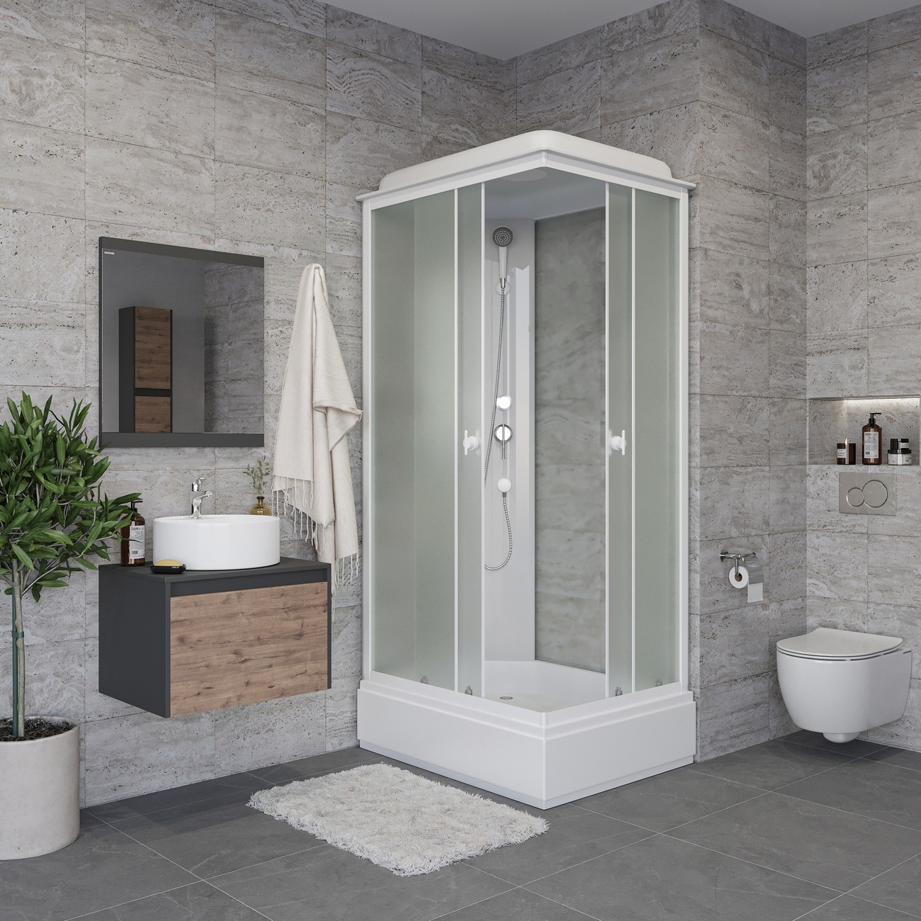 Душевая кабина Niagara Promo P120/80/26Q/MT, 80 x 120 см, с крышей, стекло матовое, профиль белый 