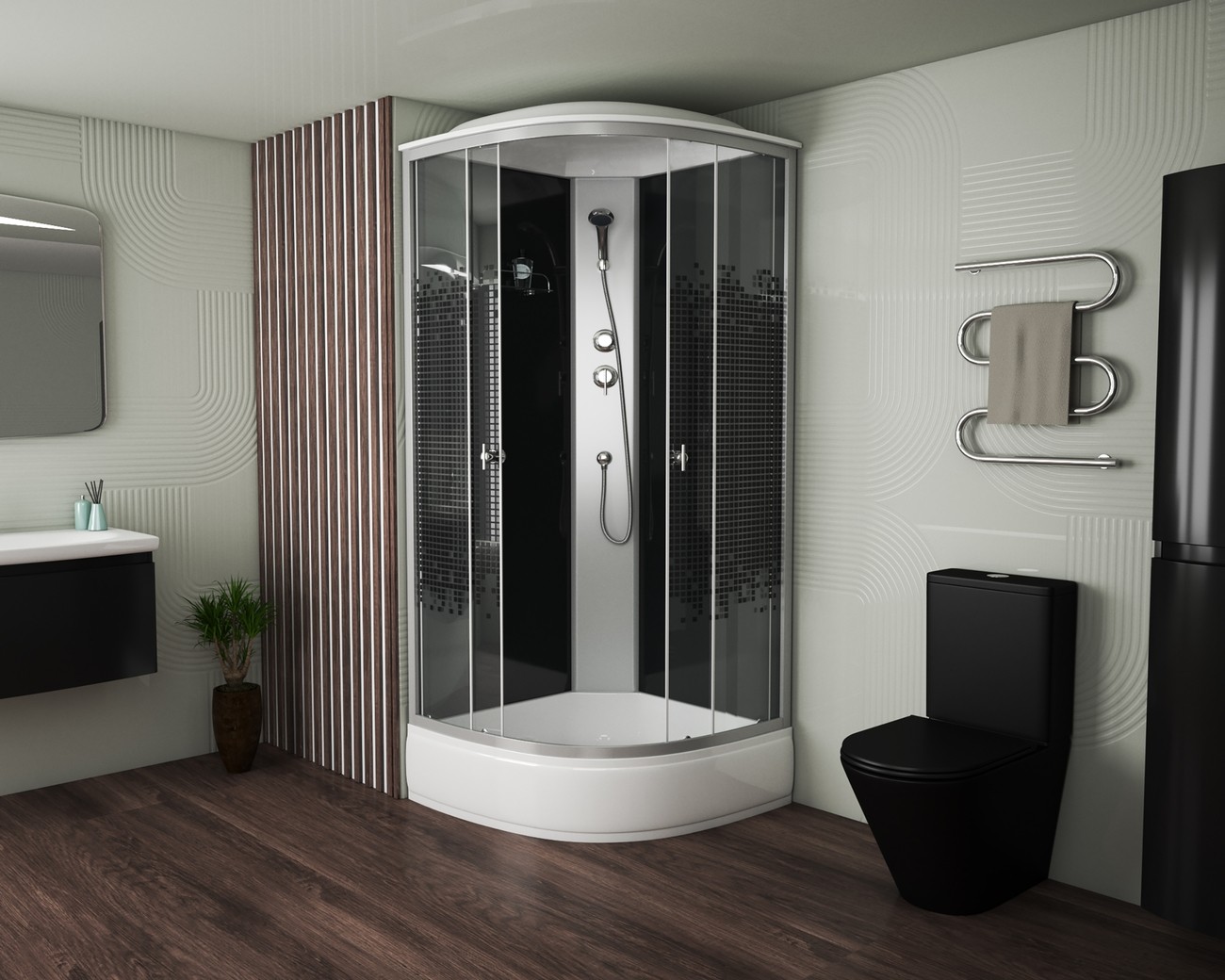 Душевая кабина Niagara Eco NG-3504-14BLACK (90х90х215) средний поддон(26см),стекло мозаика,4 места 
