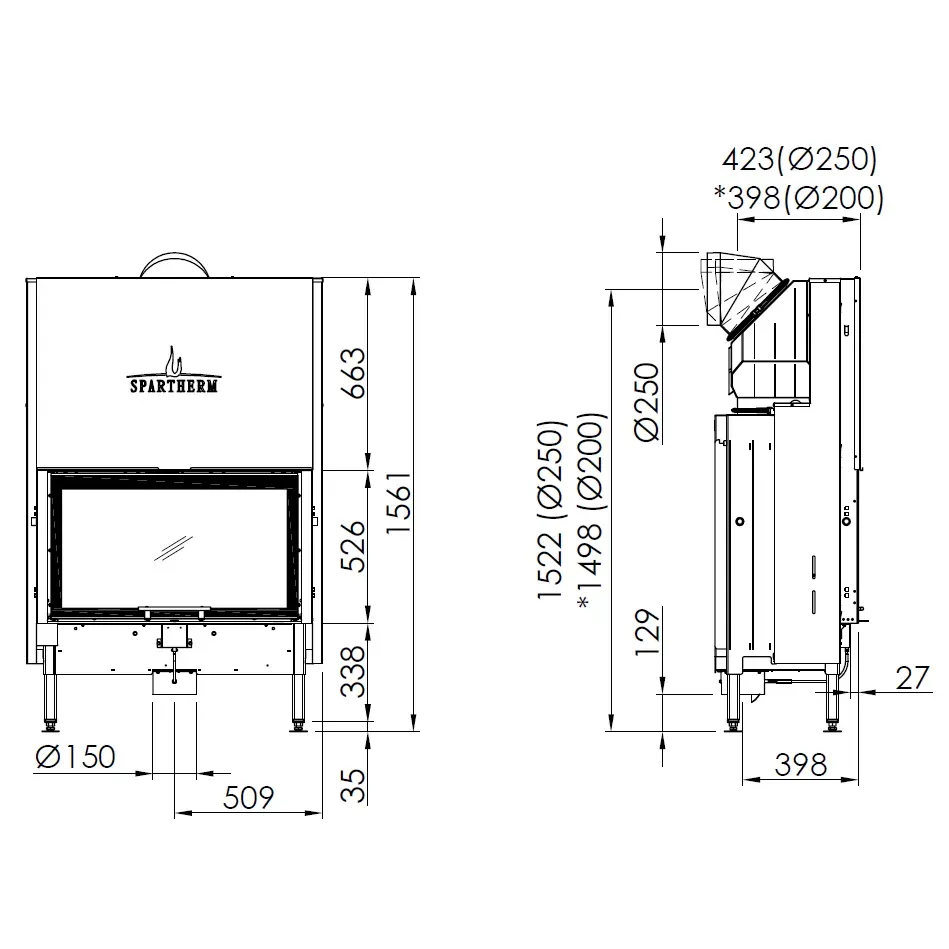 Каминная топка SPARTHERM Varia 1V-87h чёрный шамот 