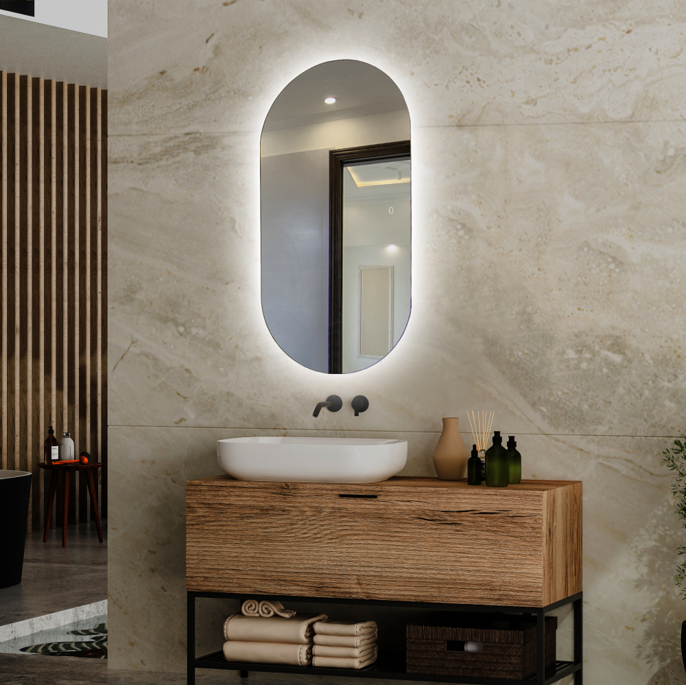 Зеркало Abber Kontur AG6302S, 55 см, с подсветкой, сенсорный выключатель, цвет белый 
