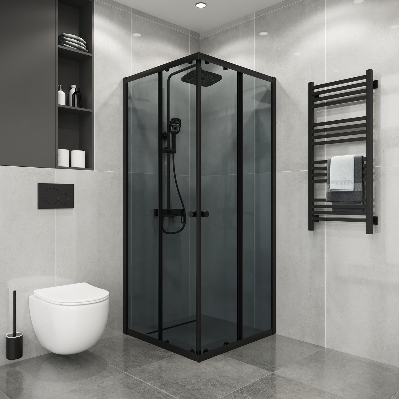 Душевое ограждение Niagara Eco NG-1010-14QT (100х100х190) квадрат,раздвижное,черный,стекло тонированное,1 место 