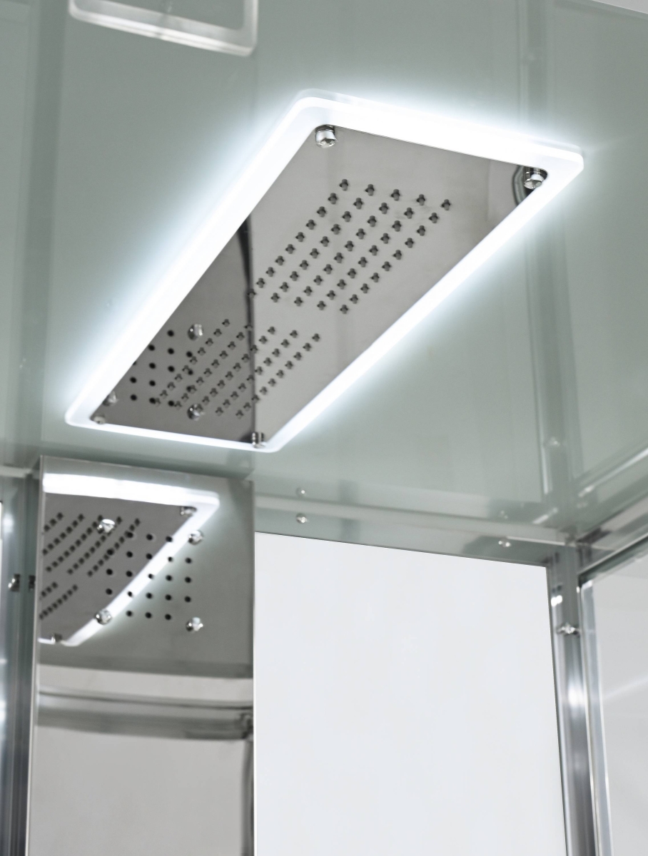 Душевая кабина AvaCan Z1910LED, 78262, 100 x 100 см, крыша белый матовый, с LED подсветкой, с гидромассажем, с электрикой, поддон низкий, стекло прозрачное, профиль хром 