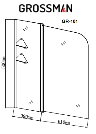 Шторка для ванны Grossman GR-101 (150х100) распашная,хром,стекло прозрачное,1 место 