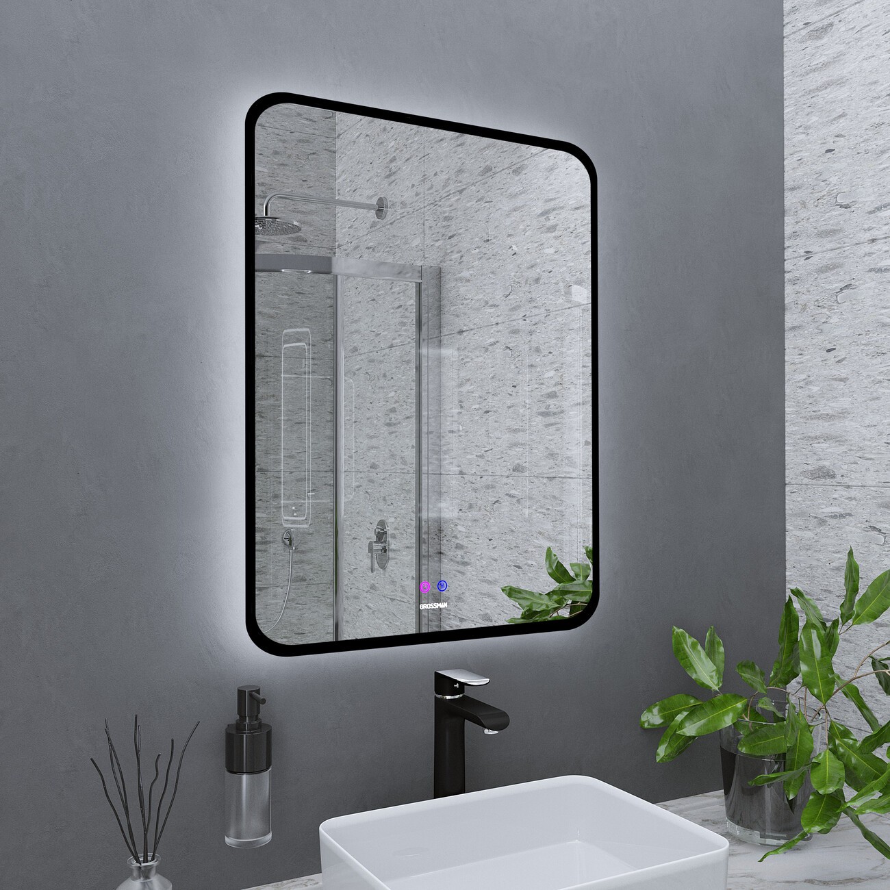 Зеркало ELEGANS-норма BLACK (600*800*45) LED с сенсорным выключателем и подогревом 